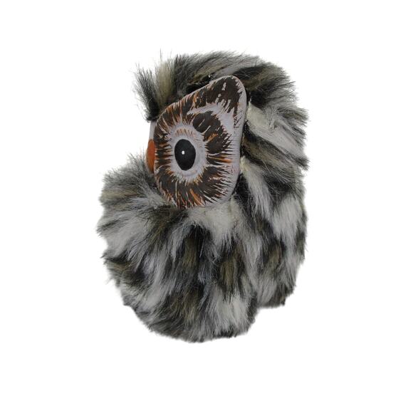 Owl Figuring with Faux Fur Feathers Adorable Owl 4.5"H x 4"W x 3.5" D - Picture 3 of 7